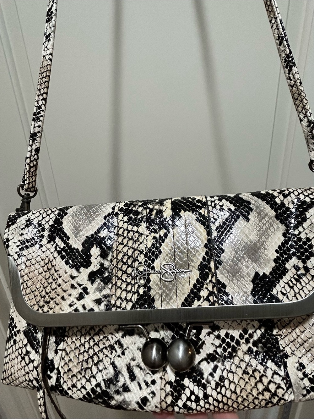 Jessica Simpson Snake Print Crossbody Bag like new. Keychain & card holder too